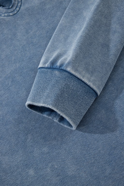 Sail Blue Lace Applique Notched Neck Mineral Wash Baggy Sweatshirt