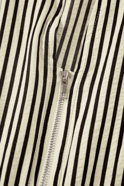 Black Striped V Neck Zip Front Cinched High Waist Midi Dress