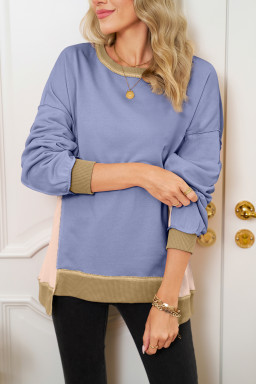 Wild Wind Colorblock Waffle Patchwork Oversize Sweatshirt