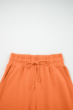 Flamingo Drop Shoulder Crop Pullover Drawstring Wide Leg Pants Set