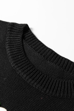 Black Merry Colorful Dot Detail Christmas Dolman Sweater