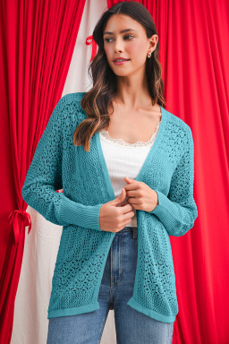 Lapis Mix Pattern Hollow Knit Open Front Cardigan