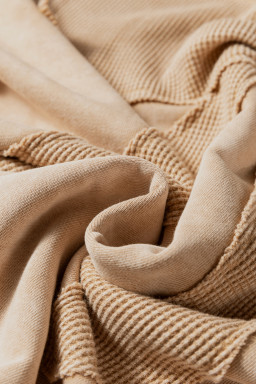 Light French Beige Mineral Wash Waffle Bow Patched Pullover Sweatshirt