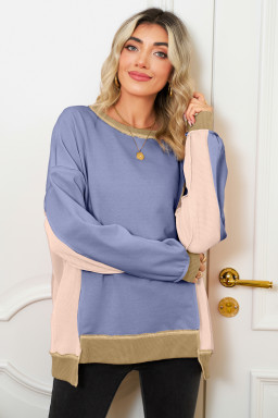 Wild Wind Colorblock Waffle Patchwork Oversize Sweatshirt