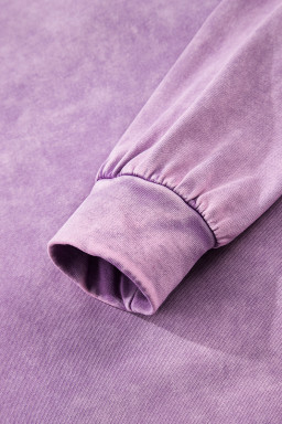 Orchid Bouquet Mineral Wash Waffle Bow Patched Pullover Sweatshirt