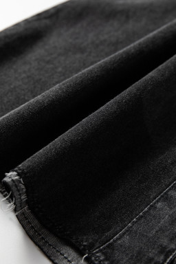 Medium Grey Chest Pocket Raw Hem Denim Loose Shirt Dress