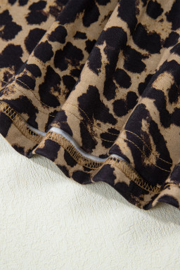 Brown Leopard Print Slim Long Sleeve T Shirt