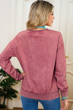 Mineral Red saved by grace Letter Embroidery Mineral Wash Loose Sweatshirt