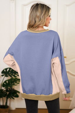 Wild Wind Colorblock Waffle Patchwork Oversize Sweatshirt