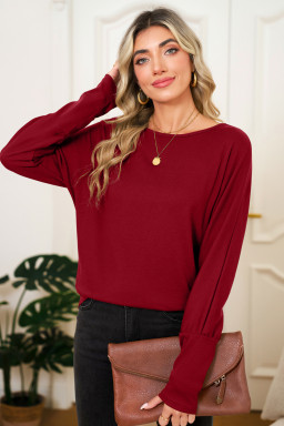 Red Dahlia Solid Color Round Neck Dolman Sleeve Top