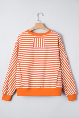 Orange Stripe Exposed Seam Drop Shoulder Long Sleeve Top