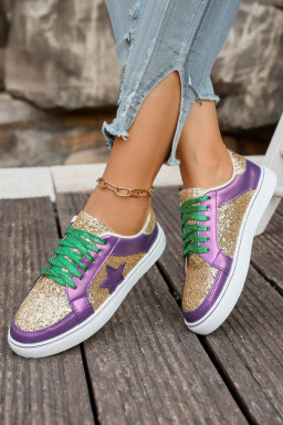 Tillandsia Purple Dearlove Glitter Star Patchwork PU Leather Lace-up Sneakers