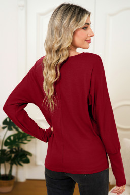 Red Dahlia Solid Color Round Neck Dolman Sleeve Top