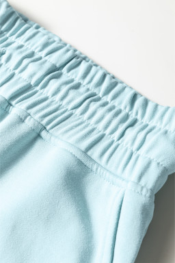 Mist Blue Drop Shoulder Crop Pullover Drawstring Wide Leg Pants Set