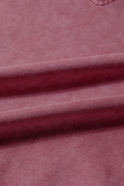 Red Dahlia Lace Applique Notched Neck Mineral Wash Baggy Sweatshirt