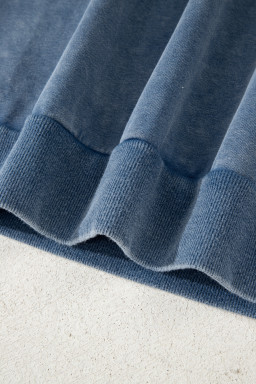 Sail Blue Lace Applique Notched Neck Mineral Wash Baggy Sweatshirt