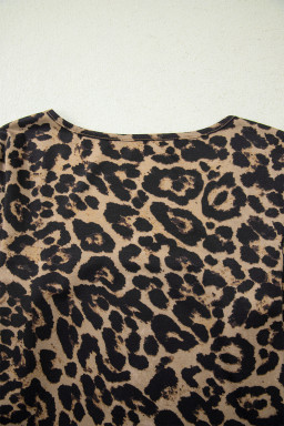 Brown Leopard Print Slim Long Sleeve T Shirt