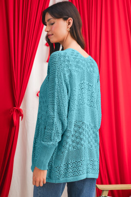 Lapis Mix Pattern Hollow Knit Open Front Cardigan