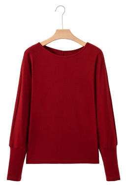 Red Dahlia Solid Color Round Neck Dolman Sleeve Top