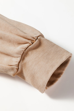 Light French Beige Mineral Wash Waffle Bow Patched Pullover Sweatshirt