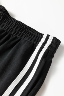 Black Varsity Striped Detail Cropped Pullover Wide Leg Pants 2pcs Outfit