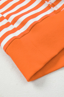 Orange Stripe Exposed Seam Drop Shoulder Long Sleeve Top