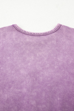 Orchid Bouquet Mineral Wash Waffle Bow Patched Pullover Sweatshirt