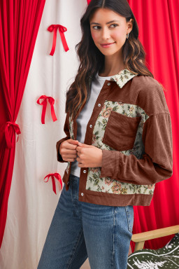Clay Ribbed Retro Floral Patchwork Jacket