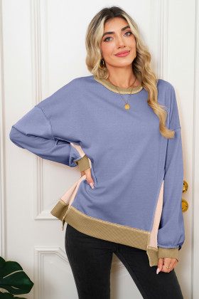 Wild Wind Colorblock Waffle Patchwork Oversize Sweatshirt