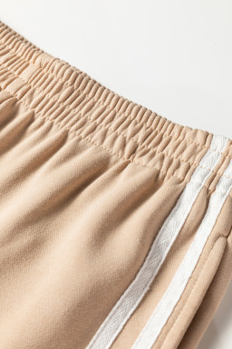 Oatmeal Varsity Striped Detail Cropped Pullover Wide Leg Pants 2pcs Outfit