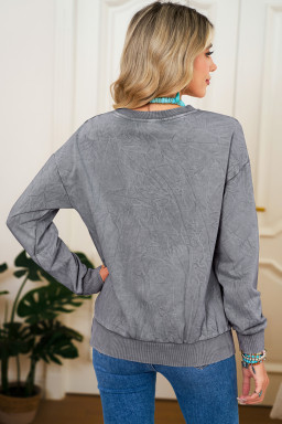 High-rise  saved by grace Letter Embroidery Mineral Wash Loose Sweatshirt