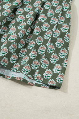 Green Contrast Striped Frilled Collar 3/4 Sleeve Plus Size Floral Dress