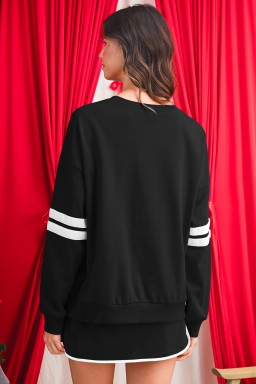 Black Varsity Stripe Detail Drop Shoulder Pullover Mini Skort Set