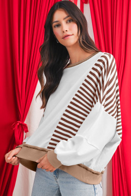 Brown Striped Colorblock Patchwork Oversized Sweatshirt