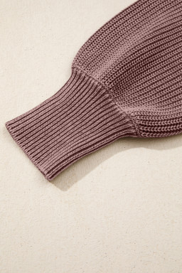 Dark Brown Mineral Washed Knit Button Polo Collar Loose Sweater