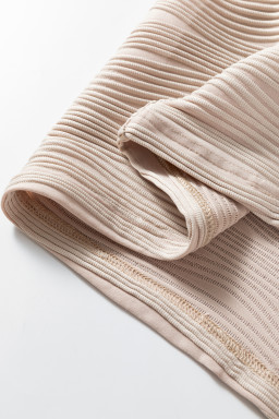 Parchment Solid Color Zipper V Neck Pullover Sweatshirt