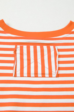 Orange Stripe Exposed Seam Drop Shoulder Long Sleeve Top