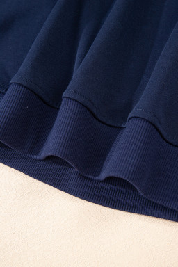 Dirty Blue Varsity Striped Detail Cropped Pullover Wide Leg Pants 2pcs Outfit