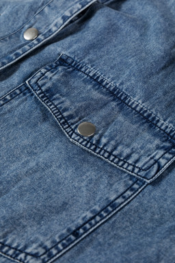 Blue Chest Pocket Raw Hem Denim Loose Shirt Dress