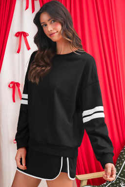Black Varsity Stripe Detail Drop Shoulder Pullover Mini Skort Set