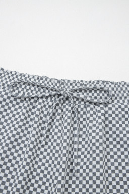 Gray Checkerboard Print Drawstring Elastic Waist Pocketed Shorts