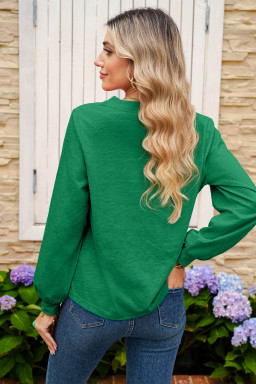 Mist Green Casual Button V Neck Long Sleeve T-Shirt