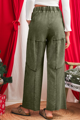 Vineyard Green Mineral Wash Tiered Wide Leg Patchwork Drawstring Pants