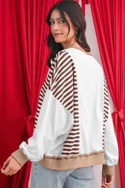 Brown Striped Colorblock Patchwork Oversized Sweatshirt