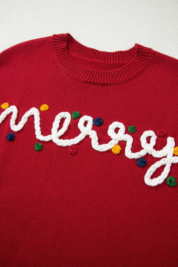 Racing Red Merry Colorful Dot Detail Christmas Dolman Sweater