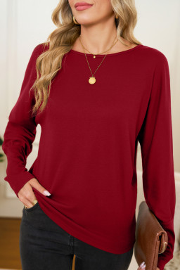 Red Dahlia Solid Color Round Neck Dolman Sleeve Top