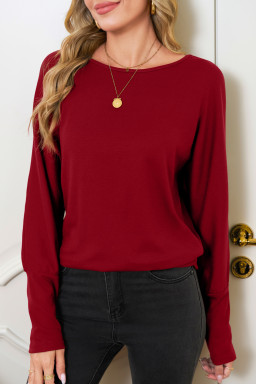 Red Dahlia Solid Color Round Neck Dolman Sleeve Top