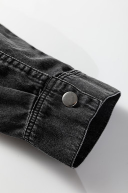 Medium Grey Chest Pocket Raw Hem Denim Loose Shirt Dress