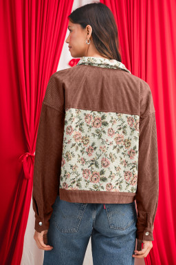 Clay Ribbed Retro Floral Patchwork Jacket
