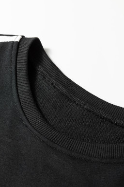 Black Varsity Striped Detail Cropped Pullover Wide Leg Pants 2pcs Outfit